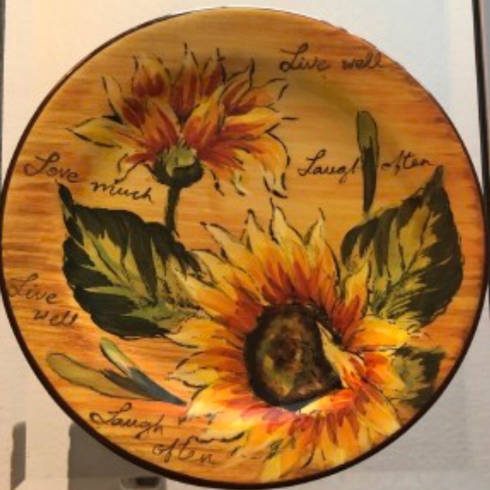 HANDPAINTED SUNFLOWER PLATE • BROWN TRIM • MAXCERA • 8” ROUND